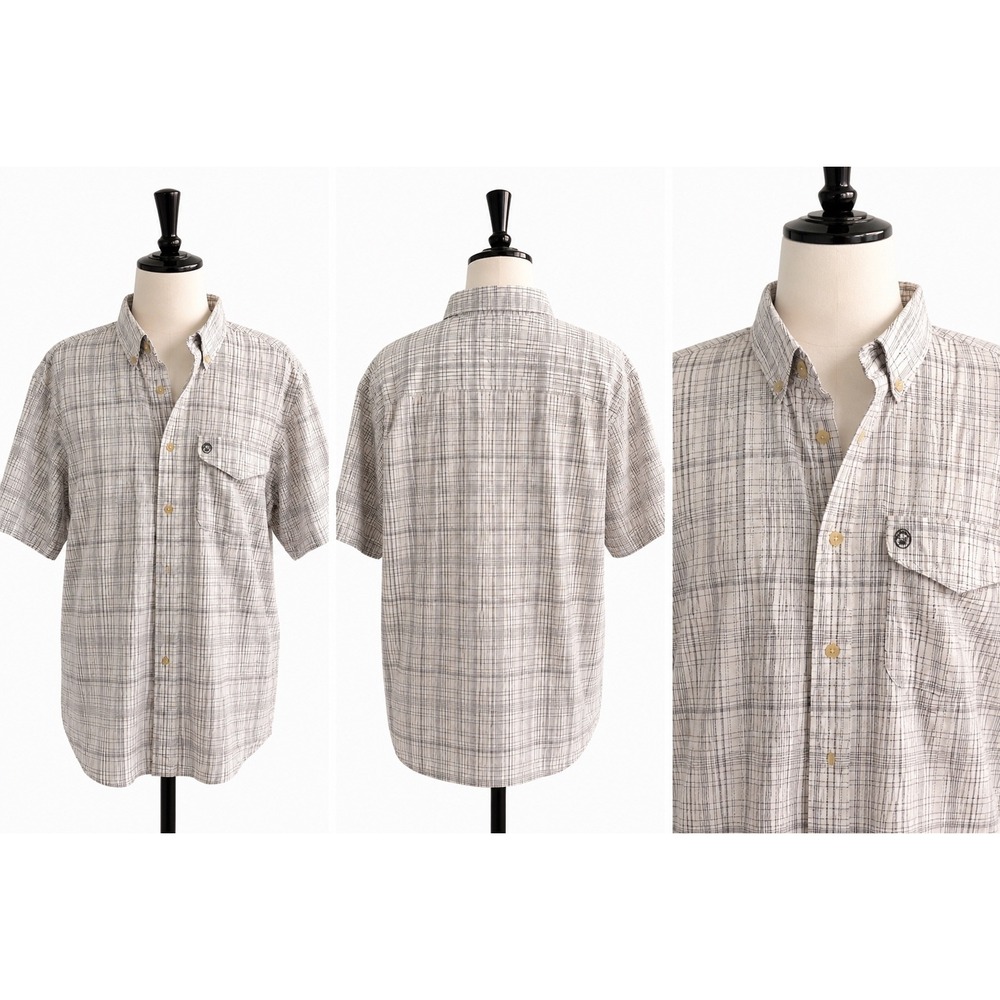 Coleman Button Down‎ Mens L White Plaid Short Sleeve Mesh Lined Outdoor  Stretch
